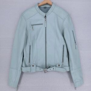 Harley-Davidson Light Mint Leather Moto Jacket with Belted Hem